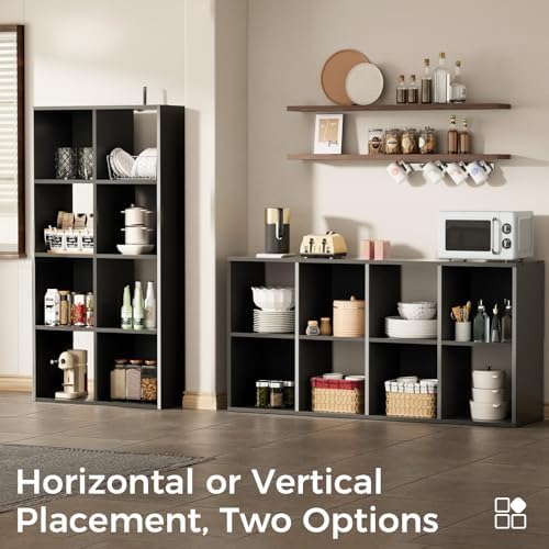 COMHOMA 8 Wood Cube Storage Organizer with Open Back and Removable Back Panels, 11In Black Cube Storage Bookshelf, Cubicle Shelf Bookcase for Home Office Bedroom Living Room, Vertical or Horizontal - Image 4