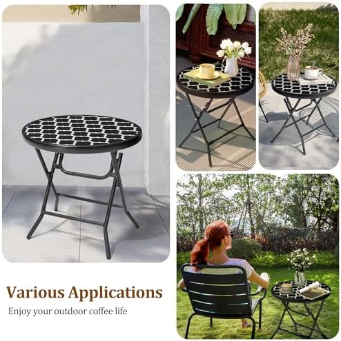 Outdoor Side Table, Small Patio End Table, Black and White - Image 4