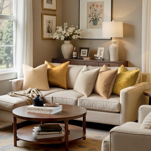 MIULEE Velvet Throw Pillow Covers 18x18 Inch Pack of 2 Golden - Image 3