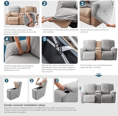 Genina Waterproof Recliner Loveseat Cover,2 Seat with Console,Wine Red - Image 6