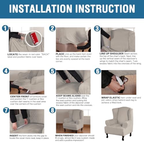 H.VERSAILTEX Wingback Chair Covers Velvet Plush Wing Chair Slipcover 1 Piece High Stretch Wing Back Chair Slipcovers Sofa Cover Furniture Cover with Elastic Bottom, French Oak - Image 5