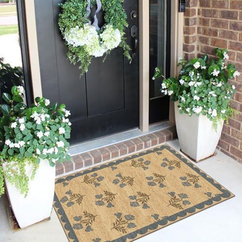 Front Door Mat Outside Entrance - 2x3 Jute-Look Blue Floral Rug - Image 4