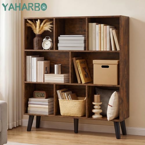 YAHARBO 8 Cube Brown Bookshelf,3 Tier Book Shelf with Legs,Modern Minimalist Bookcase,Open Book Shelves Storage Organizer,Frees Standing Wooden Display Bookcases for Small Space,Bedroom,Living Room - Image 3