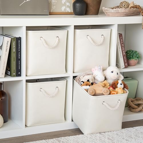 OrganiHaus 12x12 Cube Storage Bins, 4-Pack Fabric Cubes, Rope Handles - Image 3