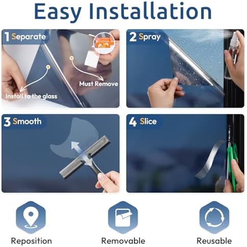 rabbitgoo Window Tint for Home with Tools, Blue Silver, 17.5" x 78.7" - Image 6