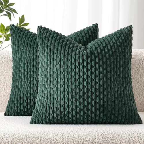 MIULEE Decorative Throw Pillow Covers 20x20 Dark Green Textured Corduroy by MIULEE