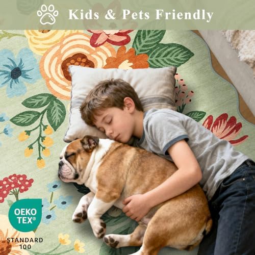 DUKINO 3x10 Runner Rug, Non Slip Floral Washable Rug for Hallway, Green - Image 4
