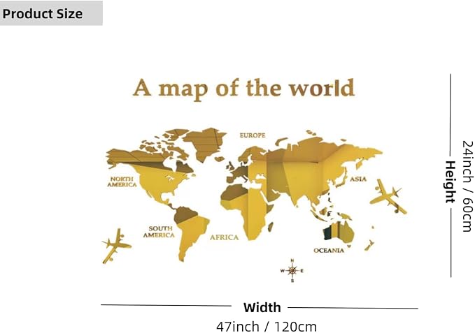 WINDIR 3D World Map Wall Stickers Decor Murals DIY Decal Brown 47x24 inch, Acrylic Office Wall Art Decor Bedroom Living Room TV wall (Brown: 120x60 cm) Medium - Image 2