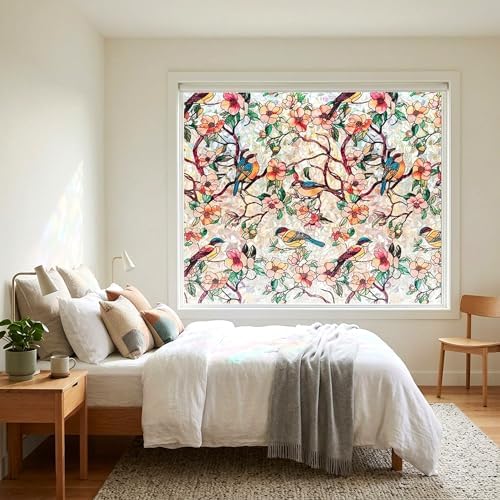 Flower Bird Stained Glass Window Film Privacy Anti UV 17.5x78.7in - Image 5