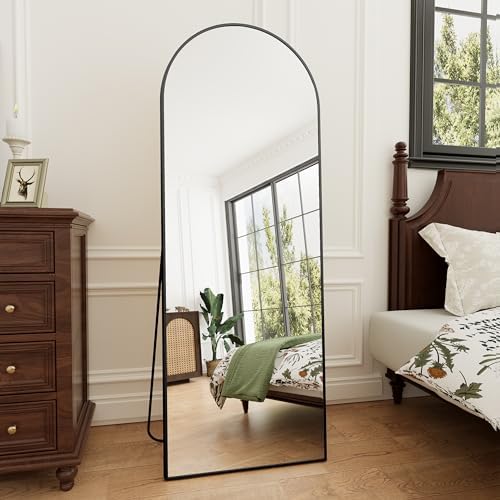 Rowjut 64"x21"Floor Mirror Arched Full Length Mirros, Mirror Floor Length Standing Hanging or Leaning & Large Full Body & Wall Mirror for Bedroom, Living Room, Aluminum Frame, Black - Image 2