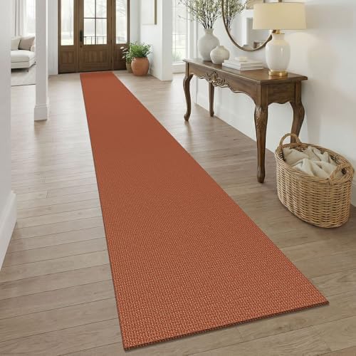 KOZYFLY Orange 2.5'x20' Runners Rugs for Hallway, Extra Long Washable Runner Rug, Woven Non Slip Kitchen Runner, Cotton Entryway Rug, Floor Carpet for Entry, Aisle, Hall, Burnt Orange/Tan by KOZYFLY