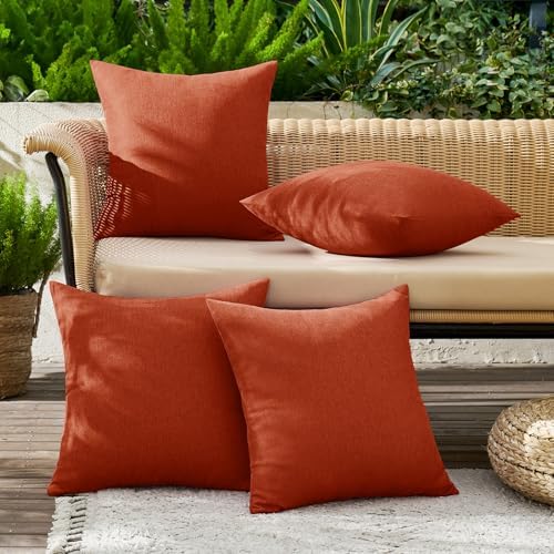 MIULEE Pack of 4 Decorative Outdoor Throw Pillow Covers Linen Waterproof Pillow Covers Summer Farmhouse Cushion Cases for Patio Garden Tent Balcony Couch Sofa 18x18 Inch Burnt Orange - Image 2
