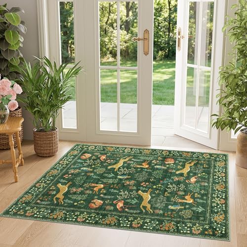 DUKINO 3x4 Rug, Washable Animal Area Rug for Entryway Non Slip, Green by DUKINO