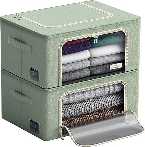 Sorbus Clothes Storage Bins, Clear Window & Handles (Medium, 2 Pack, Teal) by Sorbus