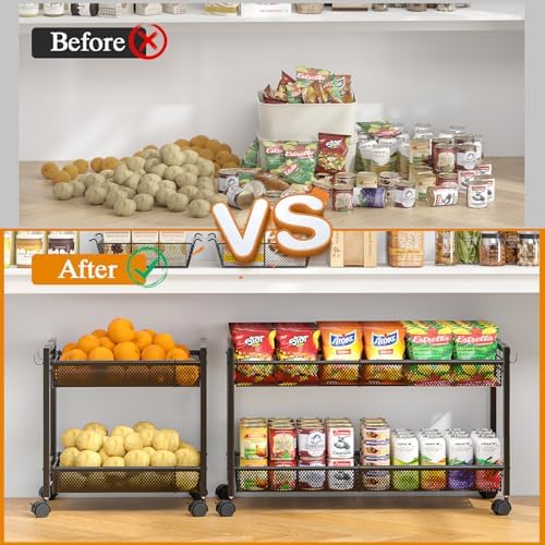 3IngSeagulls 2-Tier Expandable Rolling Pantry Floor Organizer, Stackable Pantry Storage Cart with Wheels, Kitchen Fruit and Vegetable Storage Rack for Onion, Potato, Food, Snacks - Image 6
