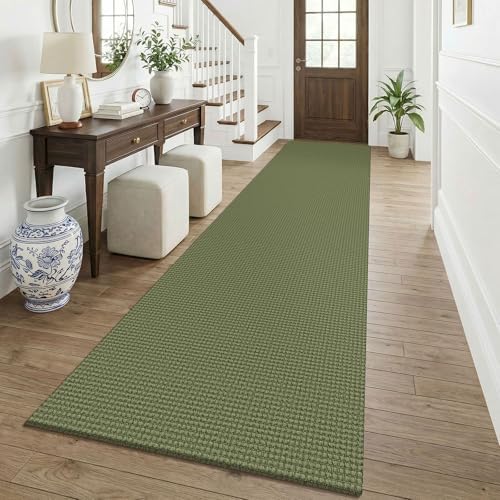 KOZYFLY Cotton 2.5'x12' Runners Rugs for Hallway, Long Washable Runner Rug, Woven Non Slip Kitchen Runner, Braided Entryway Rug, Floor Carpet for Entry, Aisle, Hall, Olive Green/Earthy Green by KOZYFLY