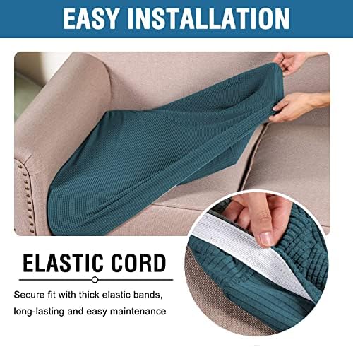 H.VERSAILTEX Super Stretch Individual Seat Cushion Covers Sofa Covers Couch Cushion Covers Slipcover Sets Thick Jacquard Textured Twill Fabric (2 Piece Medium Sofa Cushion Covers, Deep Teal) - Image 5