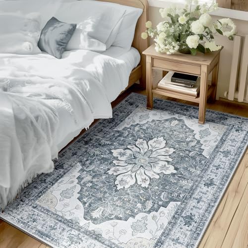 RELEANY Washable Area Rug, 3'x4', Grey/White/Beige by RELEANY