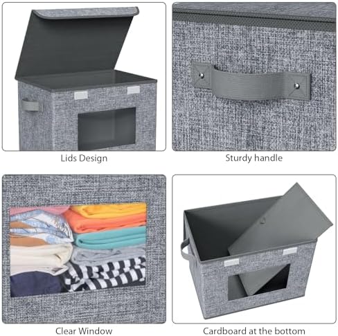 Univivi Fabric Storage Bins with Lids for Clothes 4 Pack, Grey Linen - Image 4