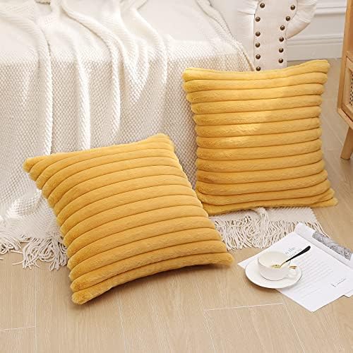 Pallene Faux Fur Decorative Throw Pillow Covers 22x22 Set of 2, Yellow - Image 2