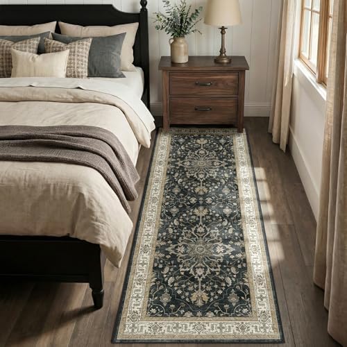RELEANY Washable Area Rug, Runner 2'x6', Black/Vintage/Beige - Image 3