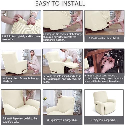 KEKUOU Recliner Chair Covers, 1-Piece Lazy Boy Recliner Covers, Beige - Image 5