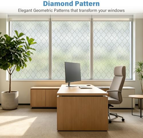 Finnez Window Privacy Film, Frosted Diamond Static Cling, 35.4″ x 78.7″ - Image 6