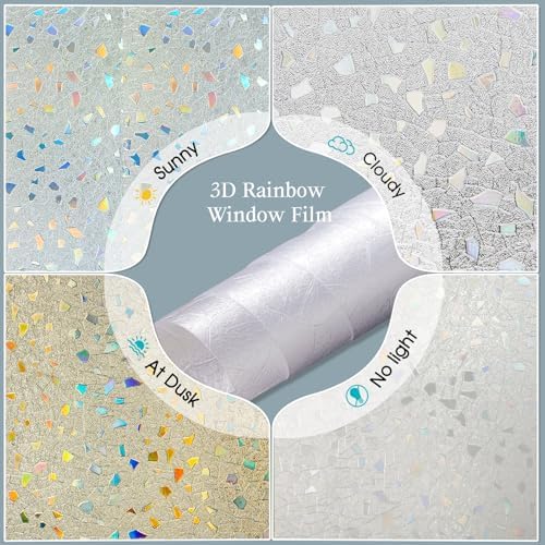 Coavas Stained Glass Window Privacy Film, 3D Rainbow, Pure 23.6"x78.7" - Image 5