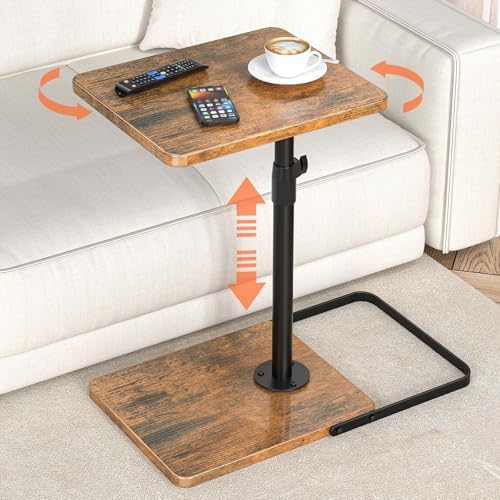 TV Tray Table for Couch - Adjustable Height & 360°Swivel Panel Design，Larger Metal and Wooden Base to Prevent Slipping，Sofa Armrest Tray Table for Eating Laptop Couch Bed Dinner or Small Space by Dataroad+Selead