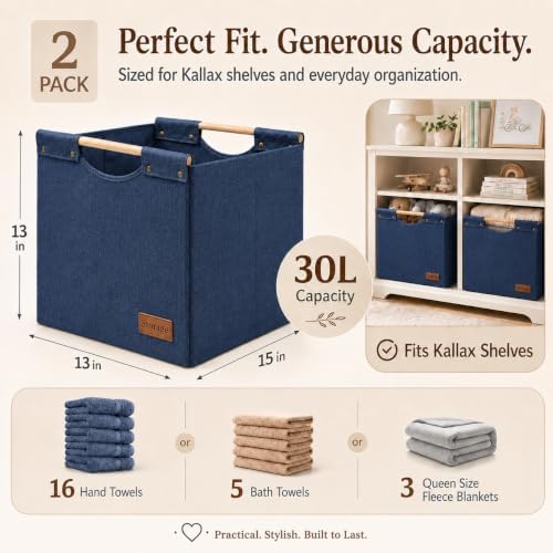 KAKAMAY Fabric Cube Storage Bin, Fits Kallax Shelf 13x15x13 2PK Dark Blue - Image 3