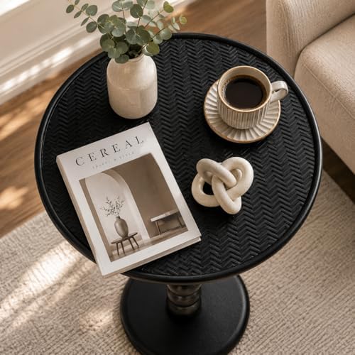CLEENTABLE Round Metal End Table, Zigzag Design, 21" H x 15" W, Black - Image 2
