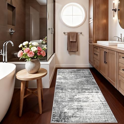 2x6 Abstract Kitchen Runner Rug - Washable Non-Slip Hallway Bedroom Carpet Low Pile Laundry Entryway Rugs with Non Slip Rubber Backing Modern Home Decor Mat for Dining Room Bathroom (2x6 Black/Grey) - Image 5