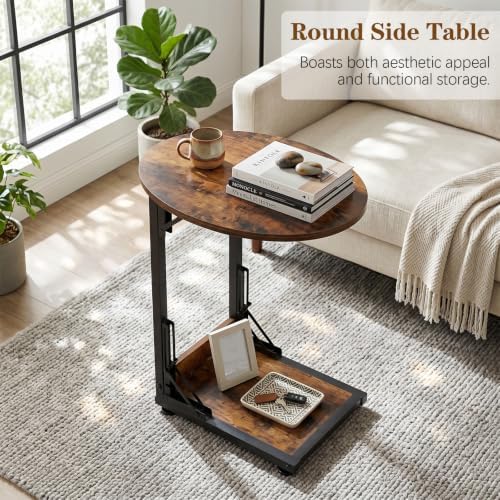 C Shaped Side Table, Folding End Table with Metal Frame, Foldable Table for Eating, Couch Sofa Table,Slide Under TV Tray Table for Living Room, Bedroom, Small Spaces (Brown) - Image 6