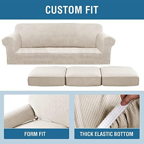 H.VERSAILTEX 4 Piece Stretch Sofa Covers for 3 Cushion Couch Covers for Living Room Furniture Slipcovers (Base Cover Plus 3 Seat Cushion Covers) Thicker Jacquard Fabric (XL Sofa, Island Fossi) - Image 6