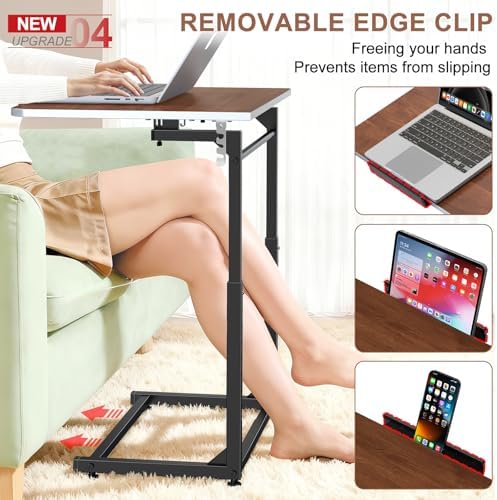 Tv Tray Table,Extra Large Dinner Food Tray Table,Couch & Bed Eating Desk,Heavy Duty Folding Laptop Side Table with 8Height&90° Tilt Adjustable,C-Shaped End Table with Phone/Tablet Slot Walnut - Image 5