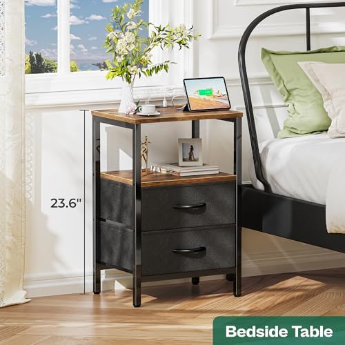 Huuger Nightstands Set of 2, End Tables with Charging Station, Side Table - Image 3