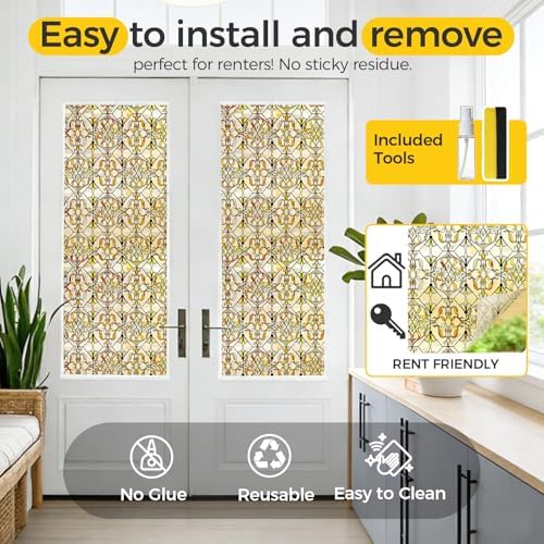 OHTMERU 3D Stained Glass Window Privacy Film Decorative Non-Adhesive - Image 5