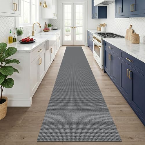 KOZYFLY Cotton 2.5'x14' Runners Rugs for Hallway, Long Washable Runner Rug, Woven Non Slip Kitchen Runner, Flatweave Entryway Rug, Floor Carpet for Entry, Aisle, Hall, Grey/Dark Grey - Image 2