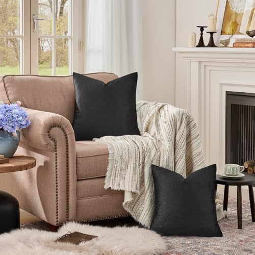GIGIZAZA Black Velvet Pillow Covers 22x22 Decorative Pillows Pack of 2 - Image 5