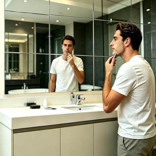 4-piece Glass Full Length Wall Mirror Tiles, 12 x 12 Inch Self-Adhesive Frameless Small Mirror Brick, Suitable for Home Gyms, Bedrooms, Doors, and Bathroom Glass Mirrors (4Pcs 12 * 12) - Image 7