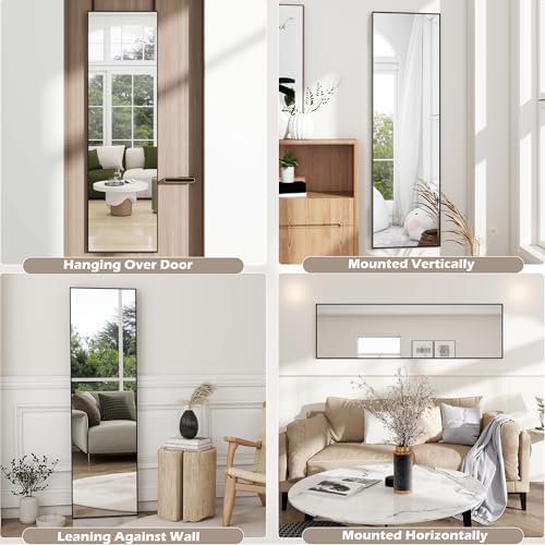 48"x 14" Over the Door Mirror Full Length, Full Body Mirror, Black - Image 5