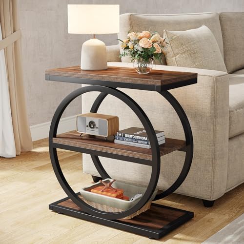 Tribesigns End Table Set of 2, Narrow End Table with 3 Storage Shelves, Wooden Side Table, Industrial Small Sofa Side Table for Living Room, Slim Nightstand and Bedside Table for Bedroom - Image 3