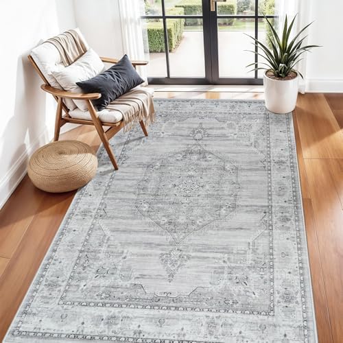 Washable Area Rugs 3x5 Entryway: Soft Ultra Thin Low Pile Mat Machine Washable Indoor Doormat Lightweight Entry Rug Anti Slip Backing Rugs for Living Room Bedroom Kitchen 3'x 5' Grey - Image 2