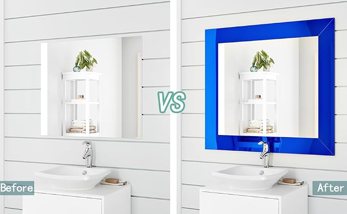 WESTICK Glossy Blue Mirror Frame Border Peel and Stick Mirror Wallpaper Border for Bathroom Repair Tape Roll Self Adhesive Blue Bulletin Board Boders for Classroom Living Room Decor 4" x 160" - Image 5