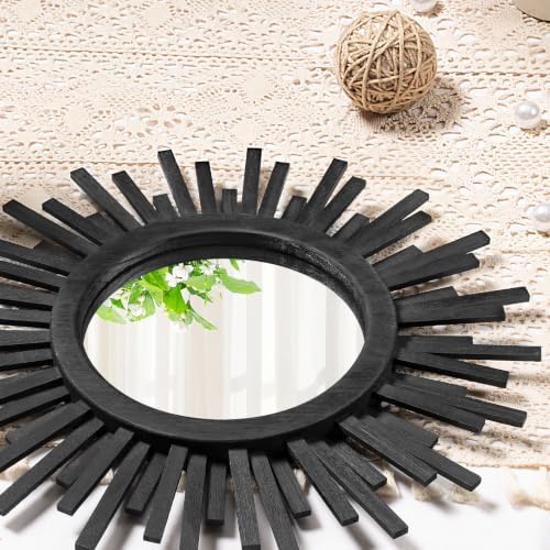 18 Inch Boho Sunburst Mirror, Round Wooden Wall Decor Starburst Sun Mirror for Bedroom, Living Room, Bathroom, Hallway, Balcony, Farmhouse Entryway, Housewarming Gift（Black - Image 7
