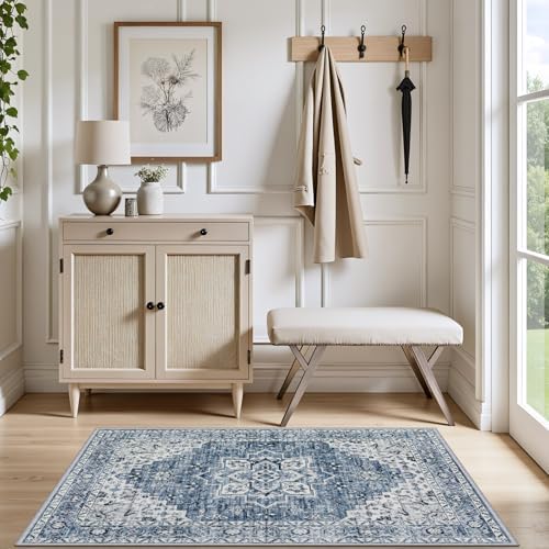 2x3 Area Rugs Living Room: Washable Vintage Rug for Bedroom Blue - Image 5