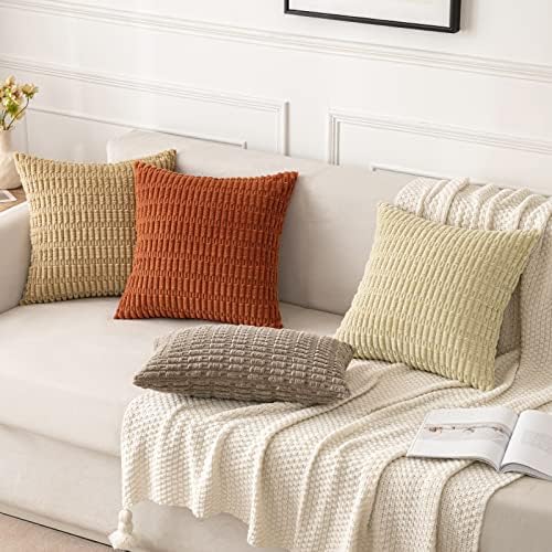 MIULEE Corduroy Decorative Throw Pillow Covers 16x16 Khaki Pack of 2 - Image 4