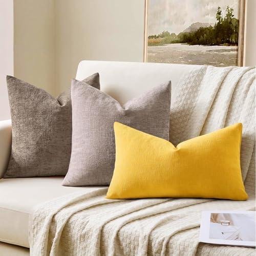 MIULEE Yellow Chenille Couch Lumbar Throw Pillow Covers, 12x20 - Image 3