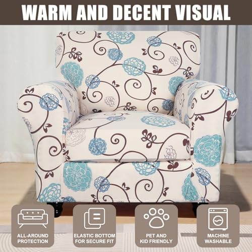 SearchI Stretch Sofa Cover Printed Couch Covers, Floral Pattern 2 Piece Armchair Slipcover with Separate Chair Cushion Cover, Washable Furniture Protector for Living Room(Armchair, Ball Flower) - Image 2