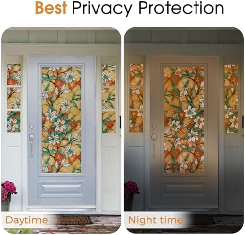 Coavas Floral Stained Glass Privacy Window Film for Bathroom - Image 2